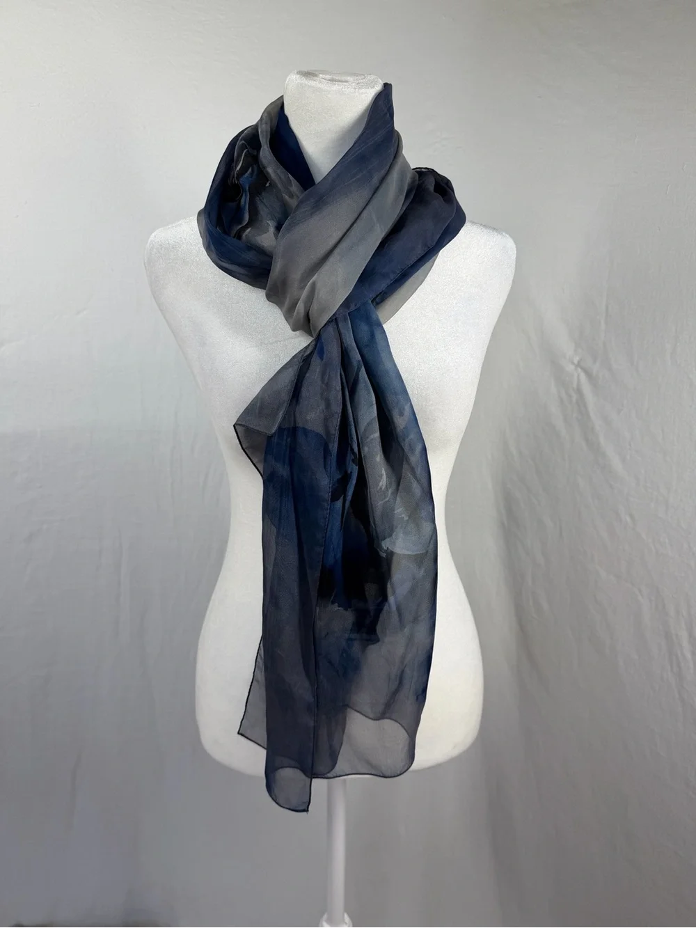 Brooks Brothers Vintage Sheer Navy and Gray Floral Silk Scarf